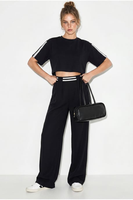 2-Piece Crew Neck T-Shirt And Wide Leg Trousers Set - Image 3