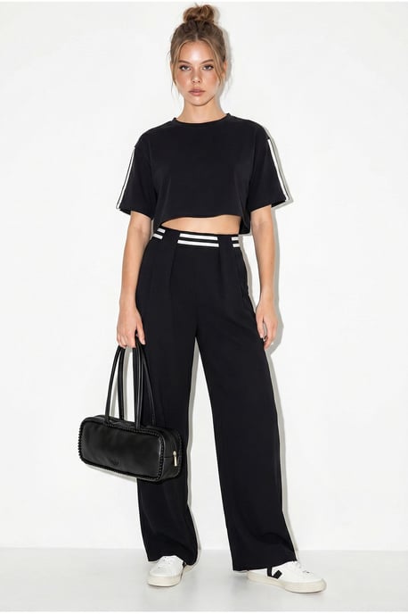 2-Piece Crew Neck T-Shirt And Wide Leg Trousers Set - Image 4