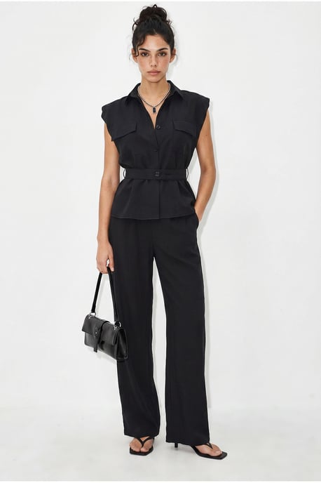 Belted Sleeveless Blouse And Wide-Leg Trousers Set - Image 2