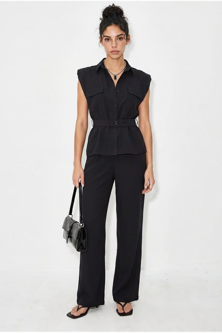 Belted Sleeveless Blouse And Wide-Leg Trousers Set - Image 3
