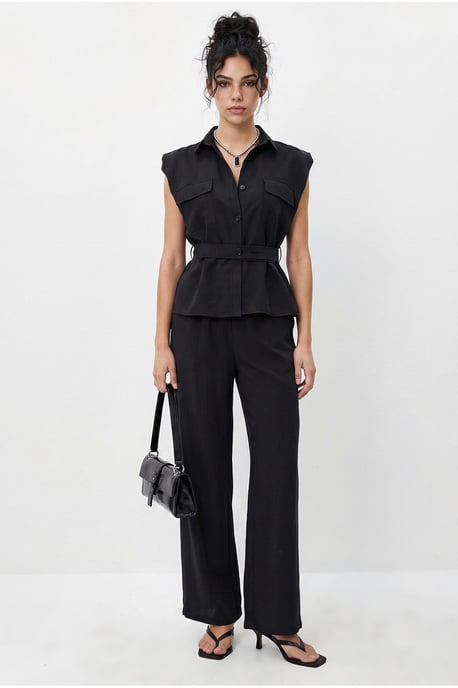 Belted Sleeveless Blouse And Wide-Leg Trousers Set - Image 4