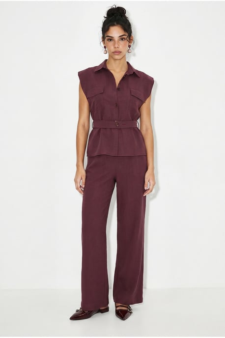 Belted Sleeveless Blouse And Wide-Leg Trousers Set - Image 2
