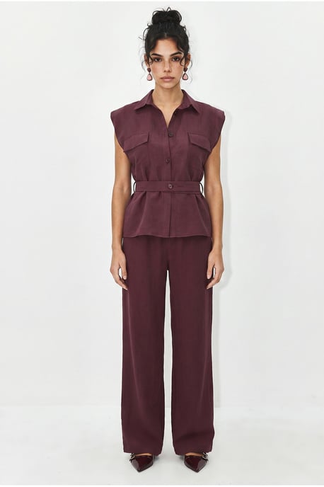 Belted Sleeveless Blouse And Wide-Leg Trousers Set - Image 3