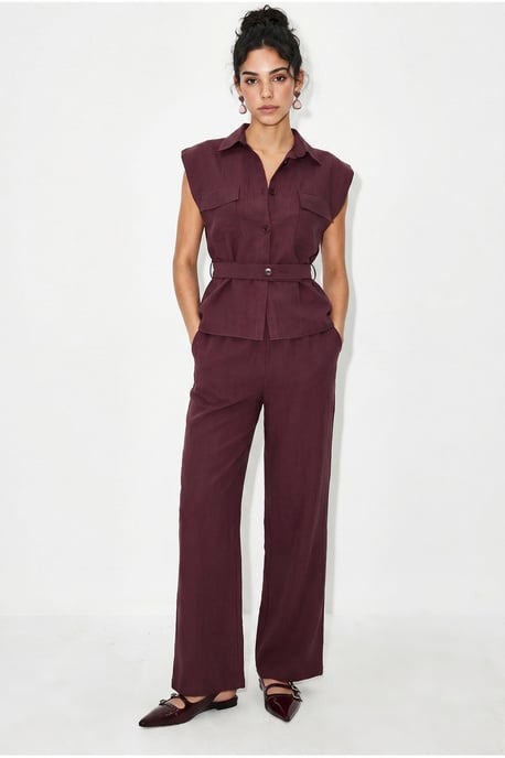 Belted Sleeveless Blouse And Wide-Leg Trousers Set - Image 4