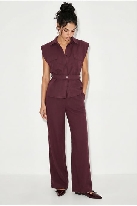 Belted Sleeveless Blouse And Wide-Leg Trousers Set - Image 5