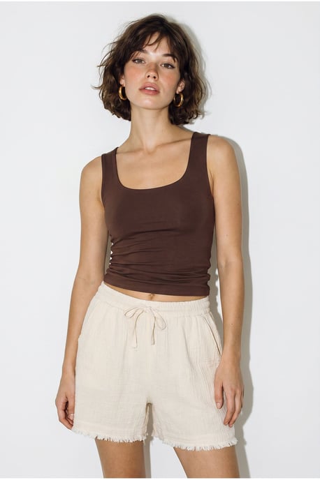 High-Waist Wide-Leg Cotton Shorts - Image 1