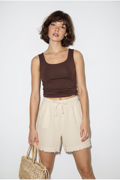 High-Waist Wide-Leg Cotton Shorts - Image 2
