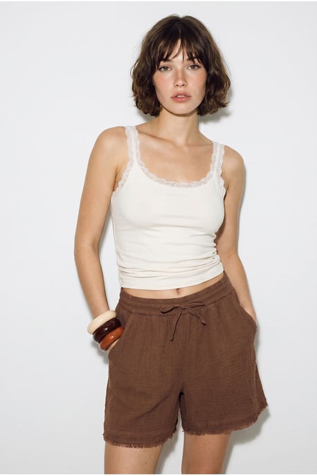 High-Waist Wide-Leg Cotton Shorts - Image 2