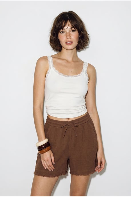 High-Waist Wide-Leg Cotton Shorts - Image 3
