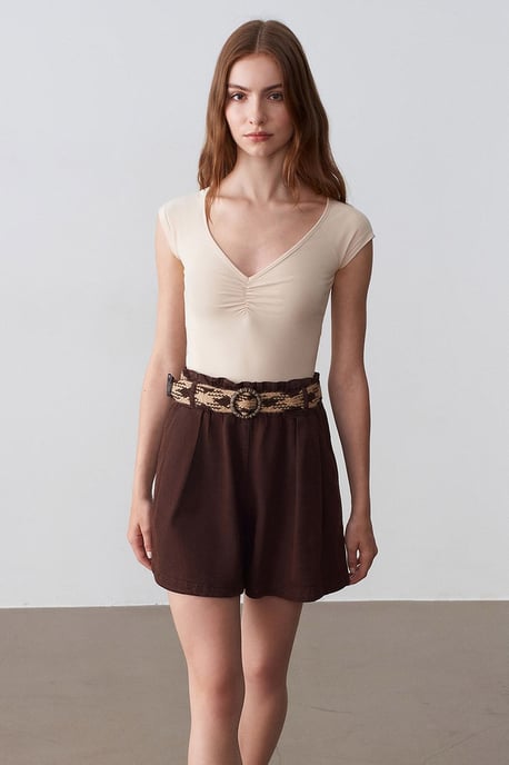 Hoge Taille Wijdvallende Poplin Shorts Met Tailleband - Image 3