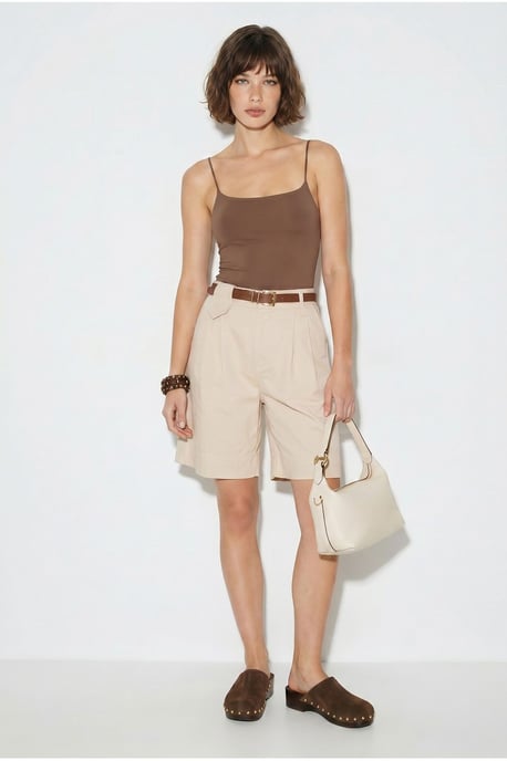 High-Waist Belted Tailored Shorts - Image 1