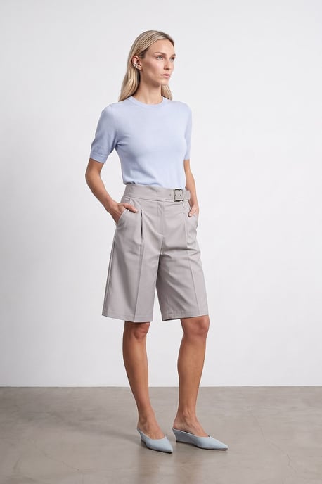 Hoge taille wijde broekshorts met riem - Image 2