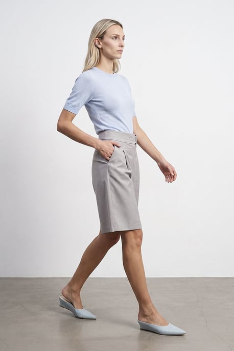 Hoge taille wijde broekshorts met riem - Image 4
