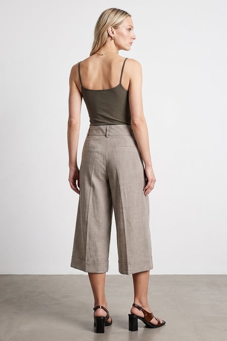 High-Waist Pleated Wide-Leg Capri Trousers - Image 2