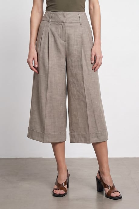 High-Waist Pleated Wide-Leg Capri Trousers - Image 3