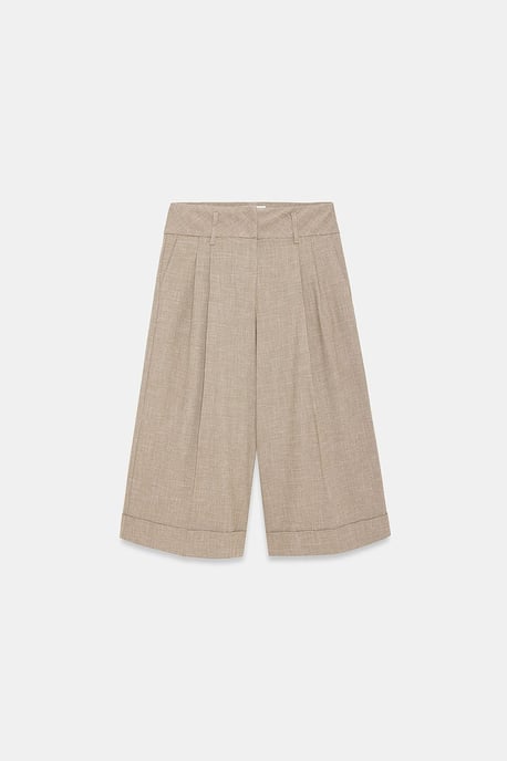 High-Waist Pleated Wide-Leg Capri Trousers - Image 5