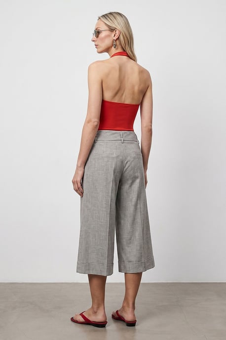 High-Waist Pleated Wide-Leg Capri Trousers - Image 2