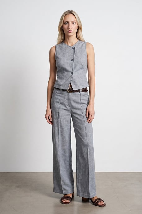 High-Waist Wide-Leg Pleated Trousers - Image 1
