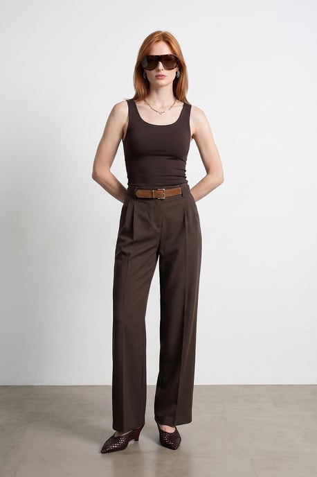 Brede-Pijpen Gecoate Trousers met Ceintuur - Image 1
