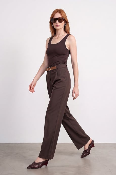 Brede-Pijpen Gecoate Trousers met Ceintuur - Image 4
