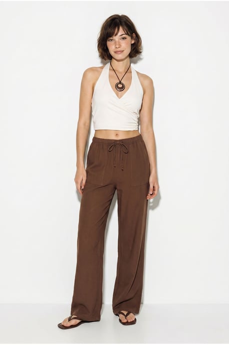 Wide-leg Cotton Trousers With Drawstring Waist - Image 1