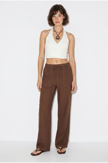 Wide-leg Cotton Trousers With Drawstring Waist - Image 4