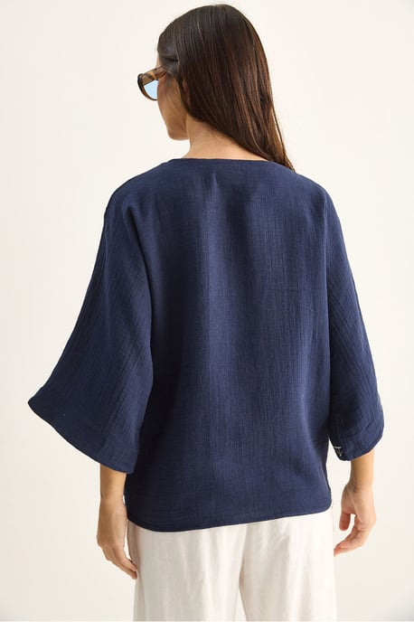 Embroidered Cotton Crepe V-Neck Shirt - Image 6
