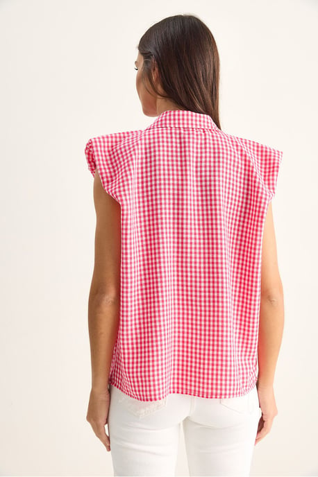 Gingham Cotton Sleeveless Shirt - Image 6