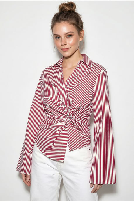 Fitted Striped Poplin Shirt With Tie Detail - Image 2