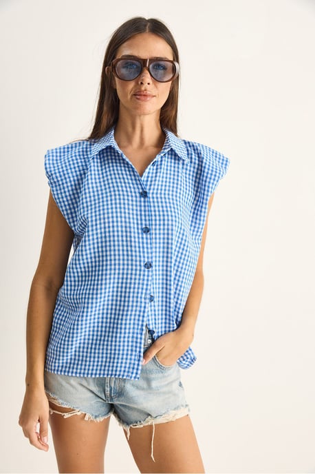 Gingham Cotton Sleeveless Shirt - Image 2