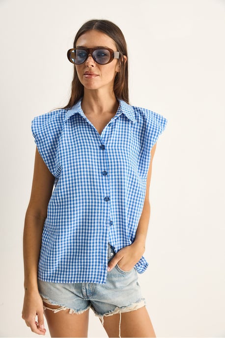 Gingham Cotton Sleeveless Shirt - Image 3