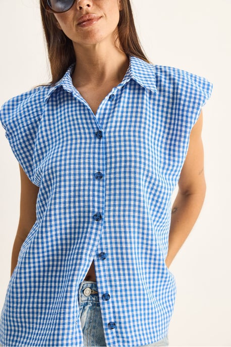 Gingham Cotton Sleeveless Shirt - Image 4