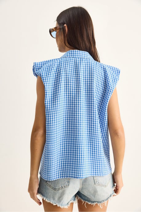 Gingham Cotton Sleeveless Shirt - Image 6