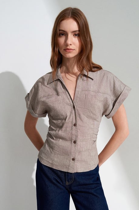 Aansluitende Textuur Korte Mouwen Shirt - Image 1