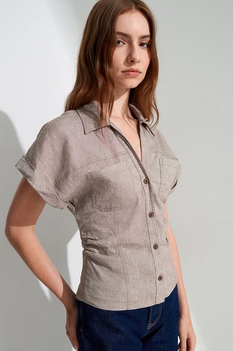 Aansluitende Textuur Korte Mouwen Shirt - Image 3
