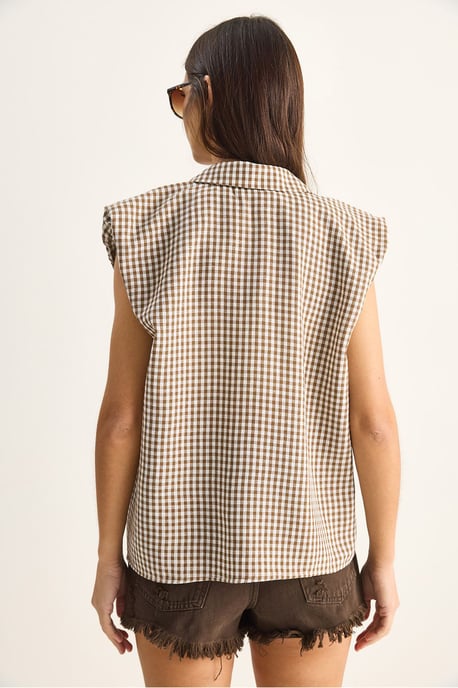 Gingham Cotton Sleeveless Shirt - Image 6