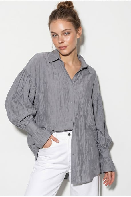 Oversized Frilly Button-Up Shirt - Image 1