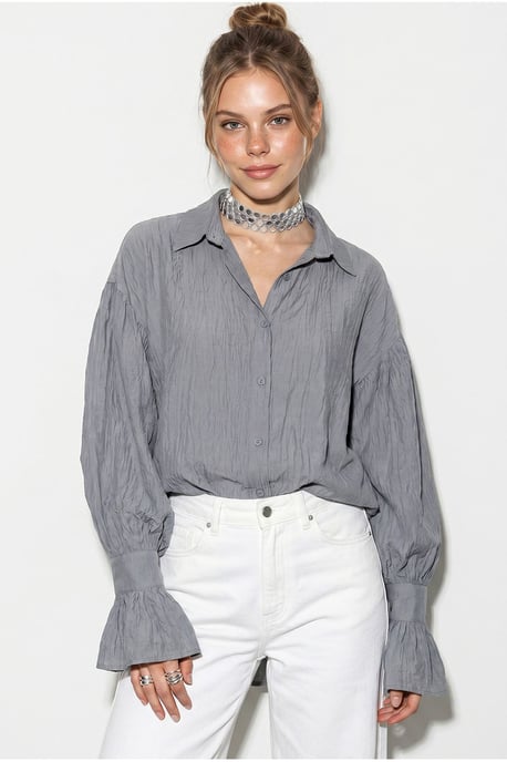 Oversized Frilly Button-Up Shirt - Image 3