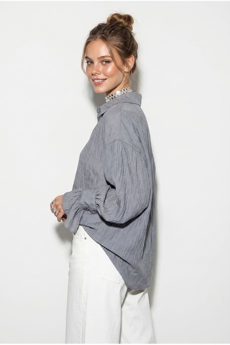 Oversized Frilly Button-Up Shirt - Image 5