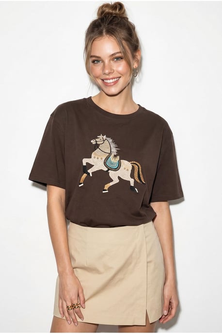 Oversized Embroidered Sequin Crew Neck T-Shirt - Image 2