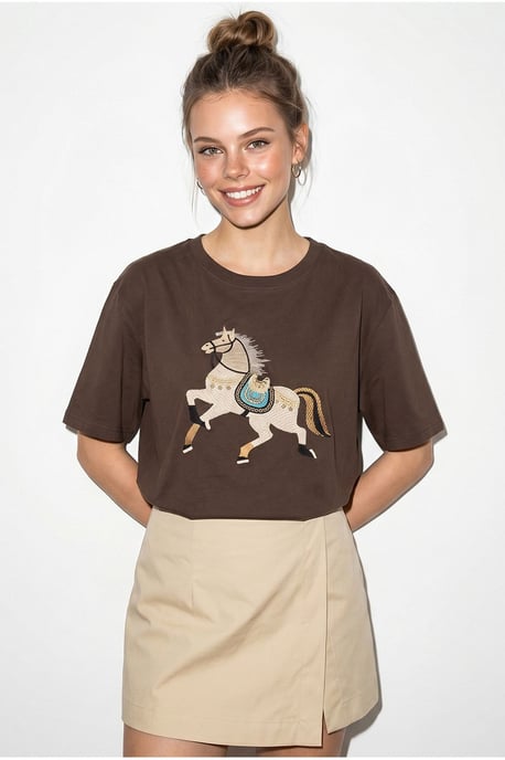 Oversized Embroidered Sequin Crew Neck T-Shirt - Image 4
