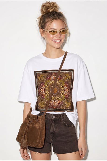 Oversized Ethnic Print Cotton T-Shirt - Image 1