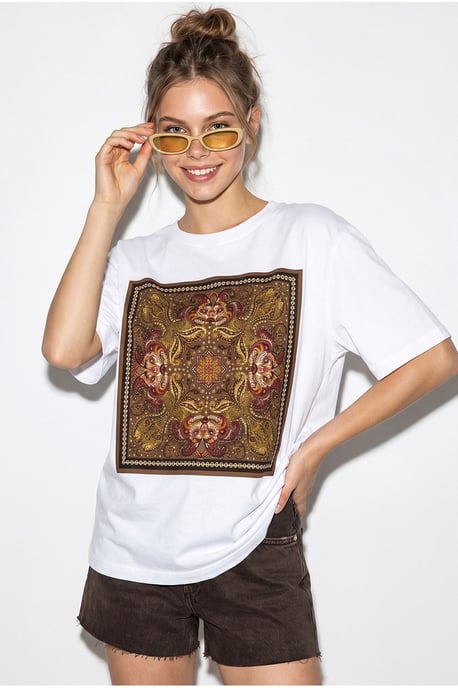 Oversized Ethnic Print Cotton T-Shirt - Image 3
