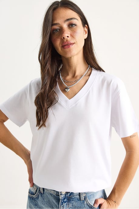 Comfort Fit V-Neck Combed Cotton T-Shirt - Image 3