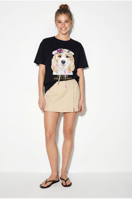 Pailletten Bedrukt T-shirt met Ronde Hals - Image 2