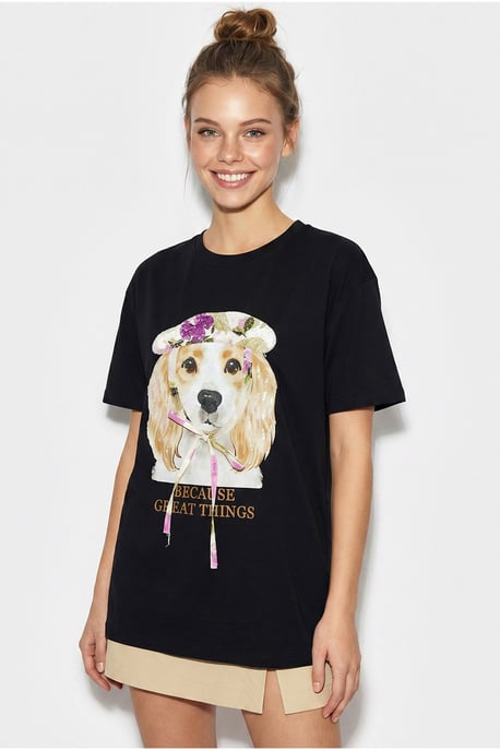 Pailletten Bedrukt T-shirt met Ronde Hals - Image 3