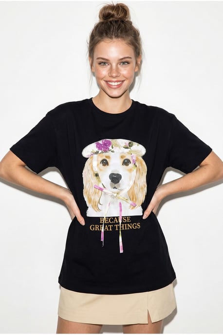 Pailletten Bedrukt T-shirt met Ronde Hals - Image 4