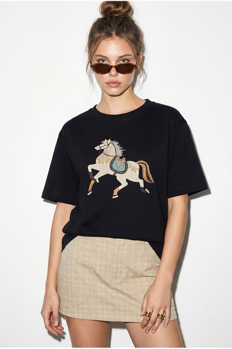 Oversized Embroidered Sequin Crew Neck T-Shirt - Image 1