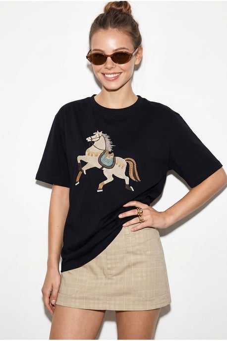 Oversized Embroidered Sequin Crew Neck T-Shirt - Image 2