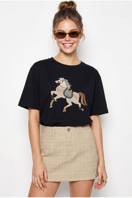 Oversized Embroidered Sequin Crew Neck T-Shirt - Image 3